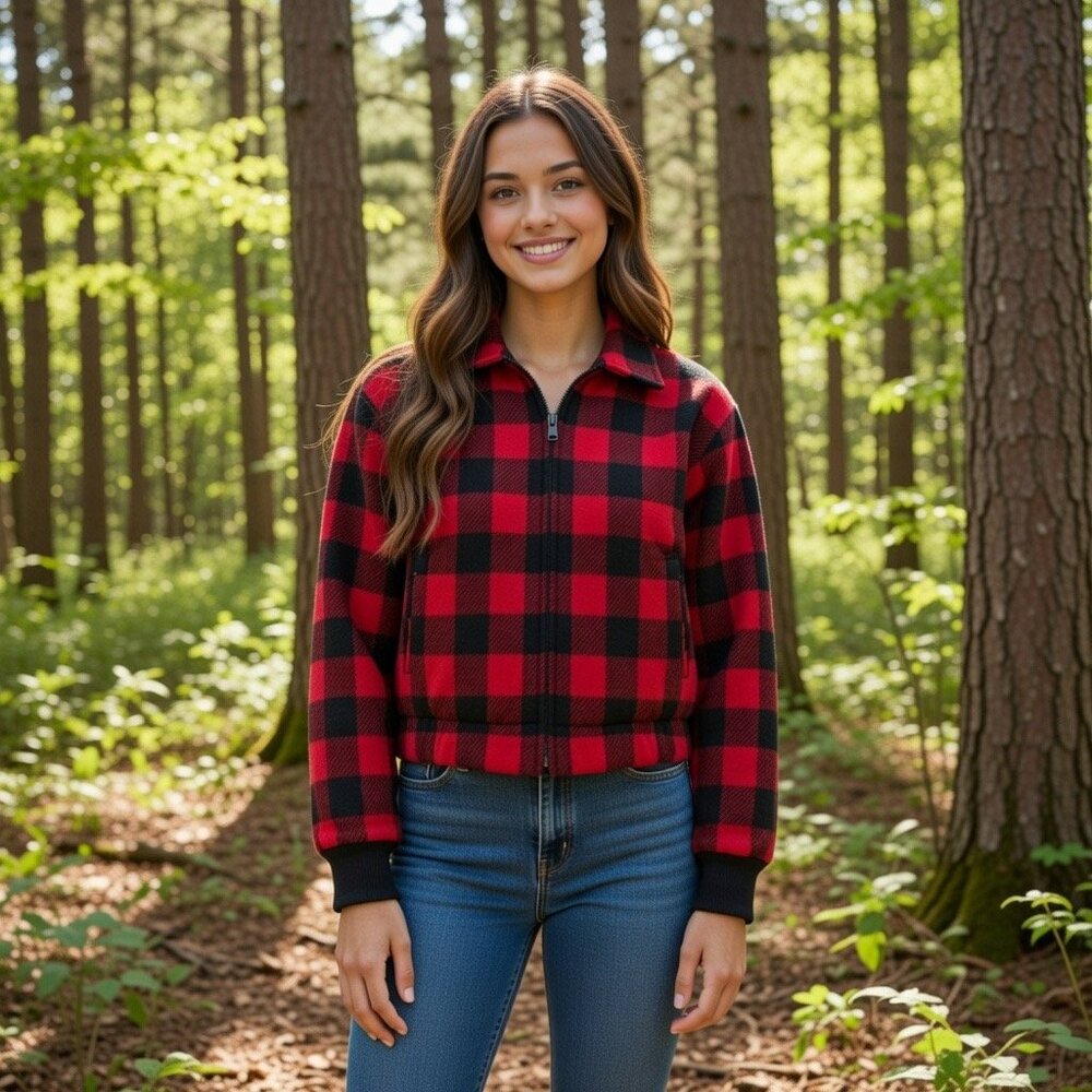 Vintage Women's Pendleton 100%‎ Wool Red Plaid Bomber Jacket, Size S
